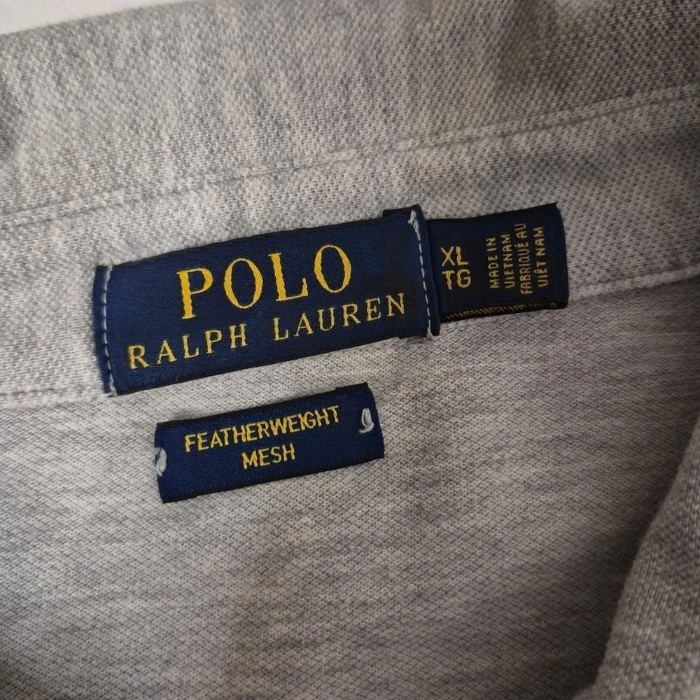 Polo Ralph Lauren Featherweight Mesh Polo Shirt Mens XL Gray‎ Long Sleeve Pony